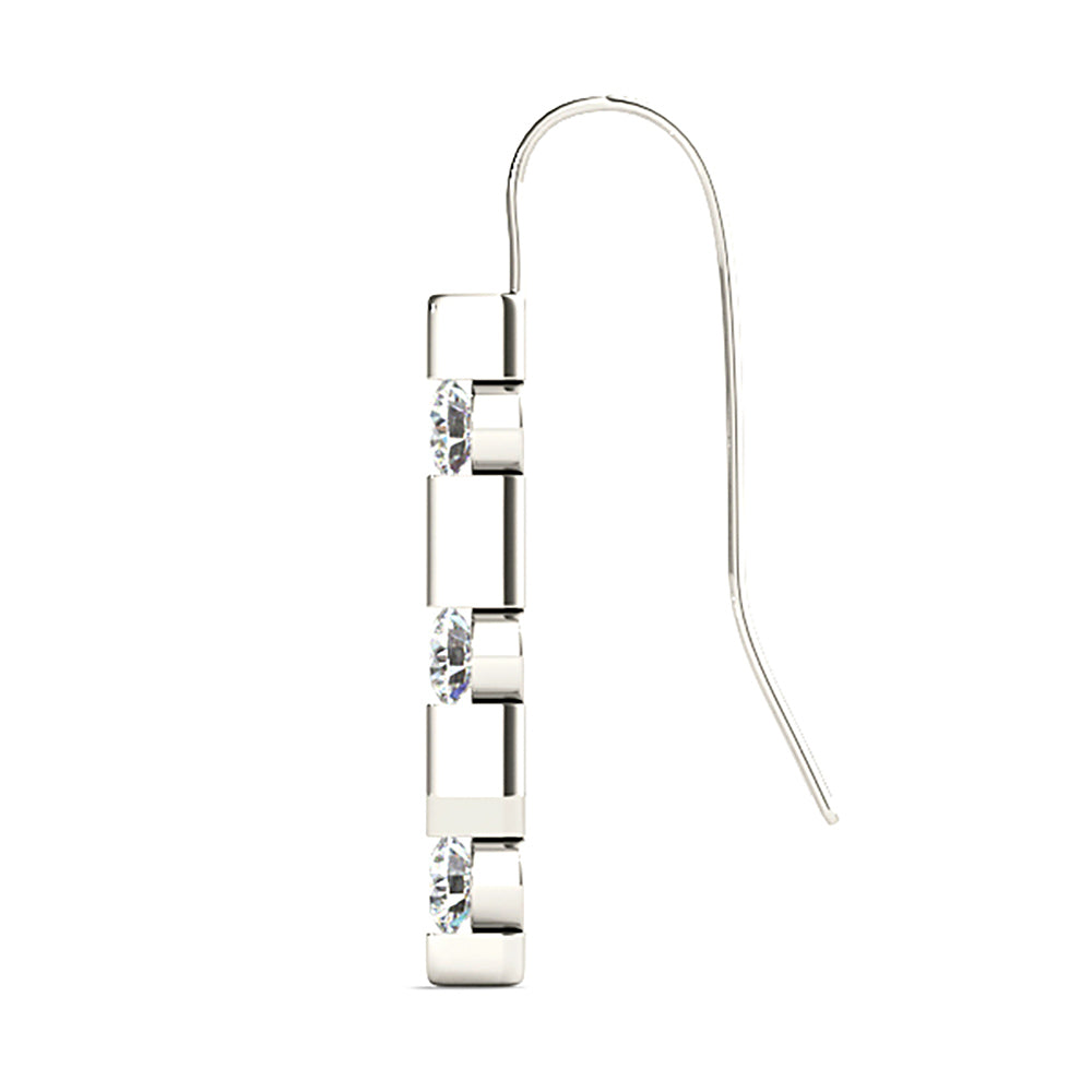 1.00 ctw Bar Set Diamond Three Stone Drop Earrings-VIRABYANI